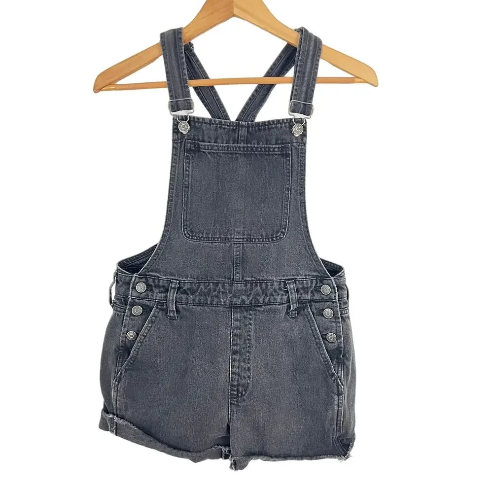 Madewell Adirondack Short Overalls in Washed Black Women Size‎ Small